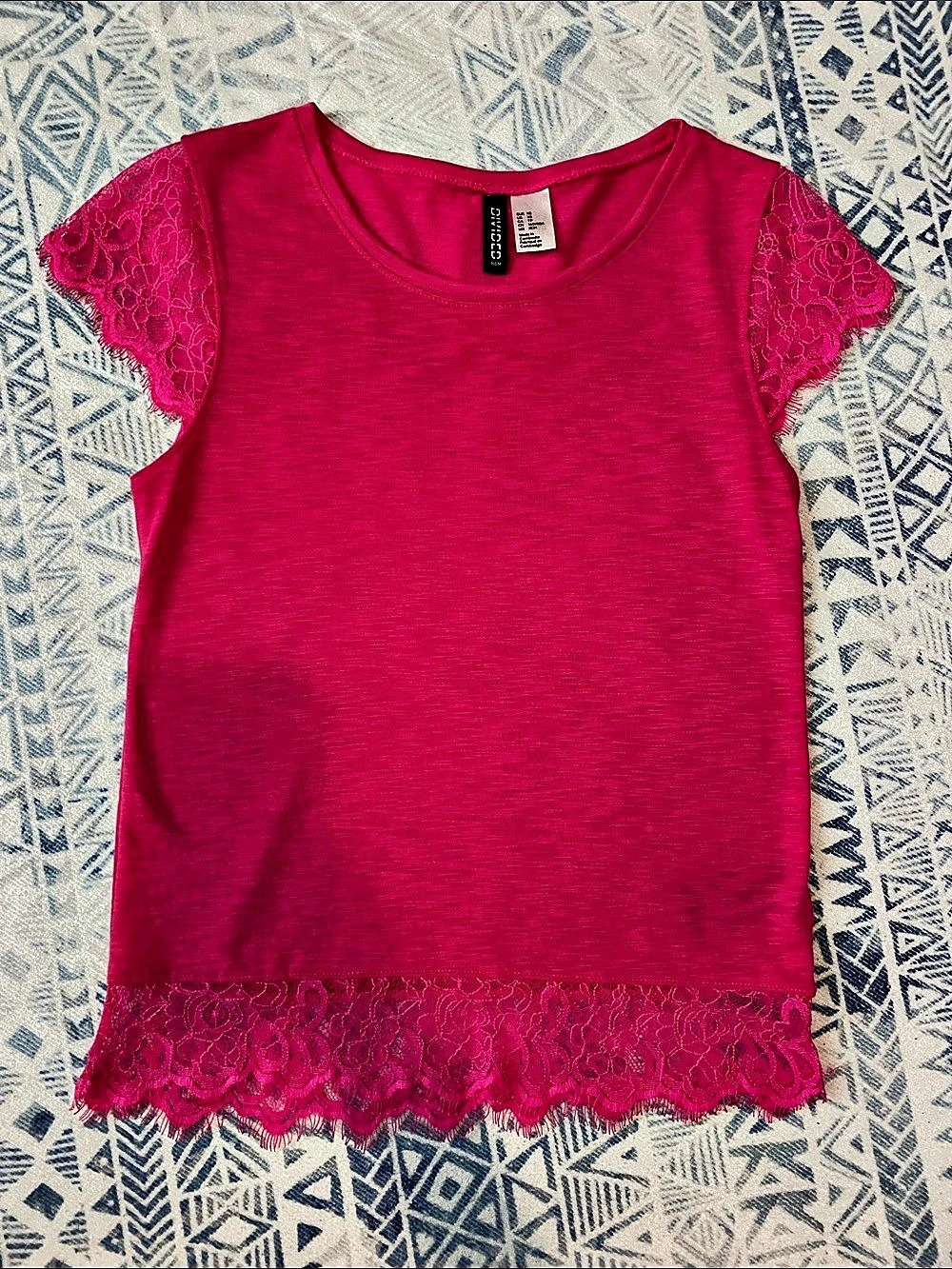 H&M Hot Pink Lace Sleeve Top